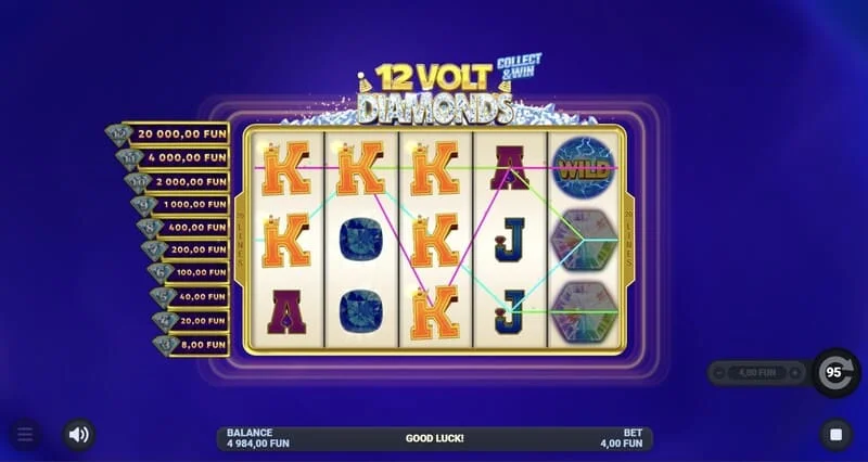 12 Volt Diamonds - основен екран на играта с мрежа 5x4